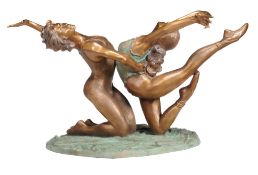 δ Nicola Voci, Rudy, a coated bronze dancing ballet couple table base, late 20th century, signed in