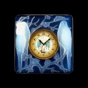 Lalique, Rene Lalique, Inseparables, an opalescent glass clock, moulded with two pairs of