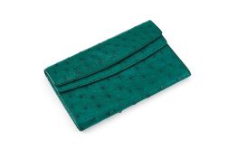 Asprey, a green ostrich purse, two snap button fasteners, the first opening to a double gusset