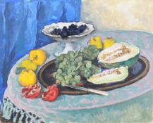 Russian School (20th century), Still life with grapes and melon