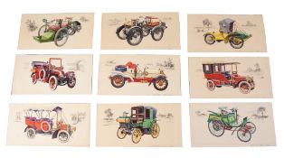 English School (20th century) Fifty original watercolours of motor cars for Players Cigarettes