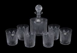 Lalique, Cristal Lalique, Femmes Antiques, a clear and part frosted glass wine decanter and