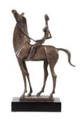 European School, circa 2000, a bronze of lady on horseback, unsigned, on a composition plinth, 27cm