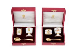 Asprey, an enamel and silver gilt christening set by Asprey, Birmingham 1993, comprising: an enamel