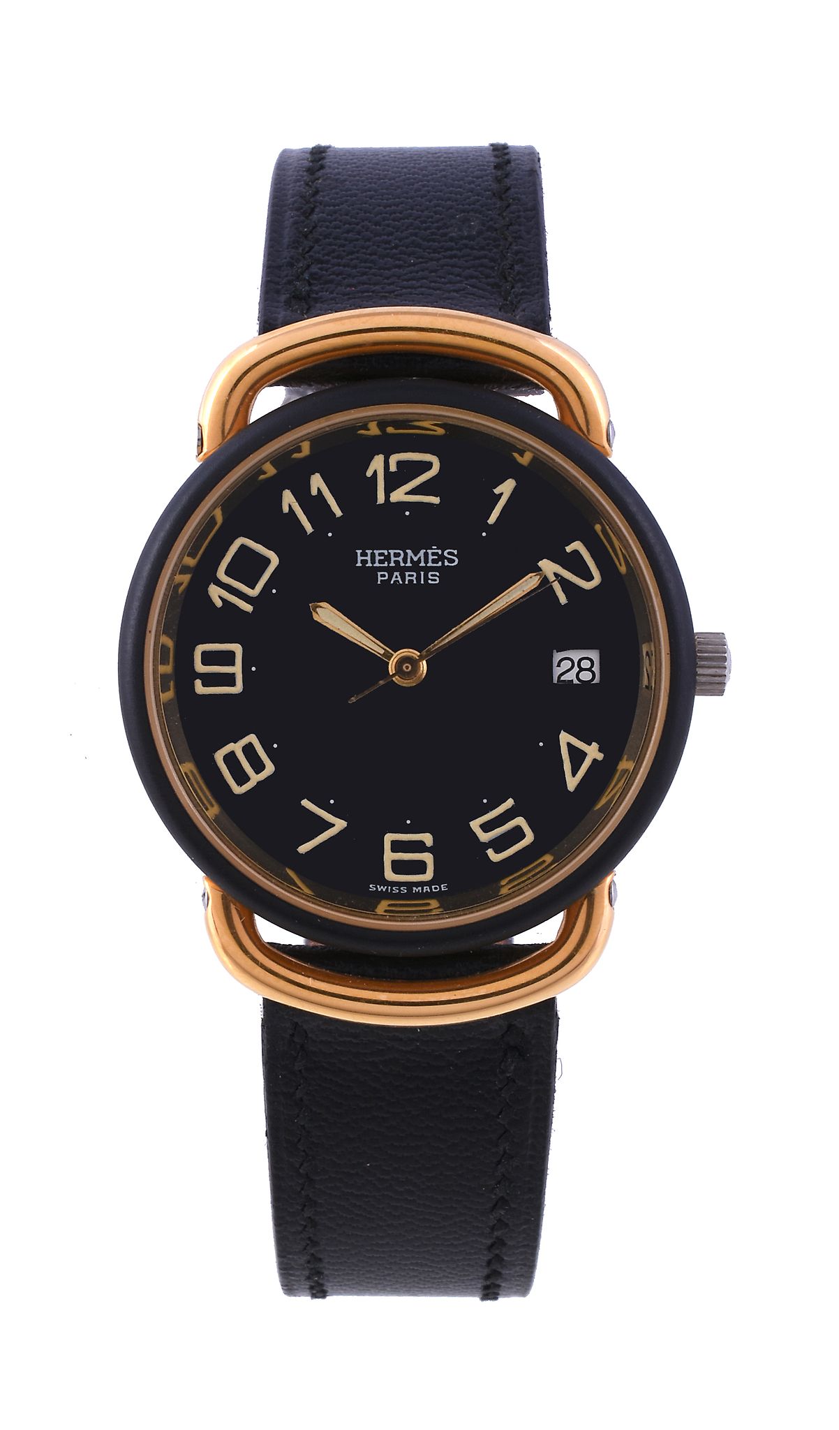 Hermes, ref. 45266, a gold plated wristwatch, no. 1030663, circa 1984, quartz movement, 6 jewels,