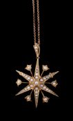 A late Victorian half pearl star pendant, circa 1900, the six pointed star set with half pearls, 4.
