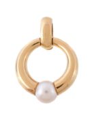 Cartier, Perla, an 18 carat gold and cultured pearl pendant, the polished gold hoop set with a