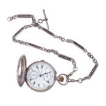 A silver keyless wind full hunter chronograph pocket watch, no. 133637, import mark for London