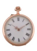 A Swiss 14 carat gold keyless wind open face fob watch, no.1320, Switzerland 1893 - 1934 mark,