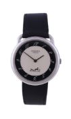 Hermes, ref. 14023, a stainless steel wristwatch, Swiss quartz movement, six jewels, silvered dial,