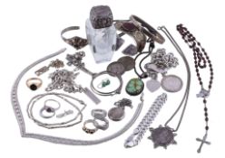 A collection of silver jewellery, to include various necklaces; rings; bracelets; and a silver
