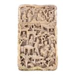 Ω A Chinese export ivory rectangular card case, probably Canton or Macau mid/late 19th century,