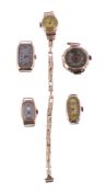 A collection of 9 carat gold watch heads, to include: a lady's 9 carat gold wristwatch, no. 173,