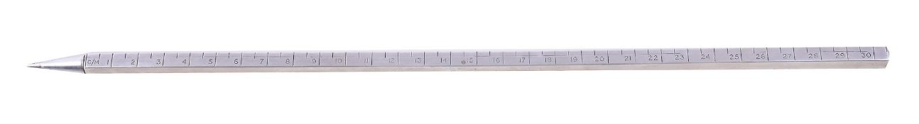 A silver 12 inch/ 30cm ruler propelling pencil, maker's mark E.H (not traced), London 1958, 33cm (