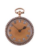 An early 19th century gold open face pocket watch, marks obscured, fusee movement, undersprung