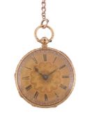 An 18 carat gold open face pocket watch, hallmarked London 1852, lever fusee movement, three armed