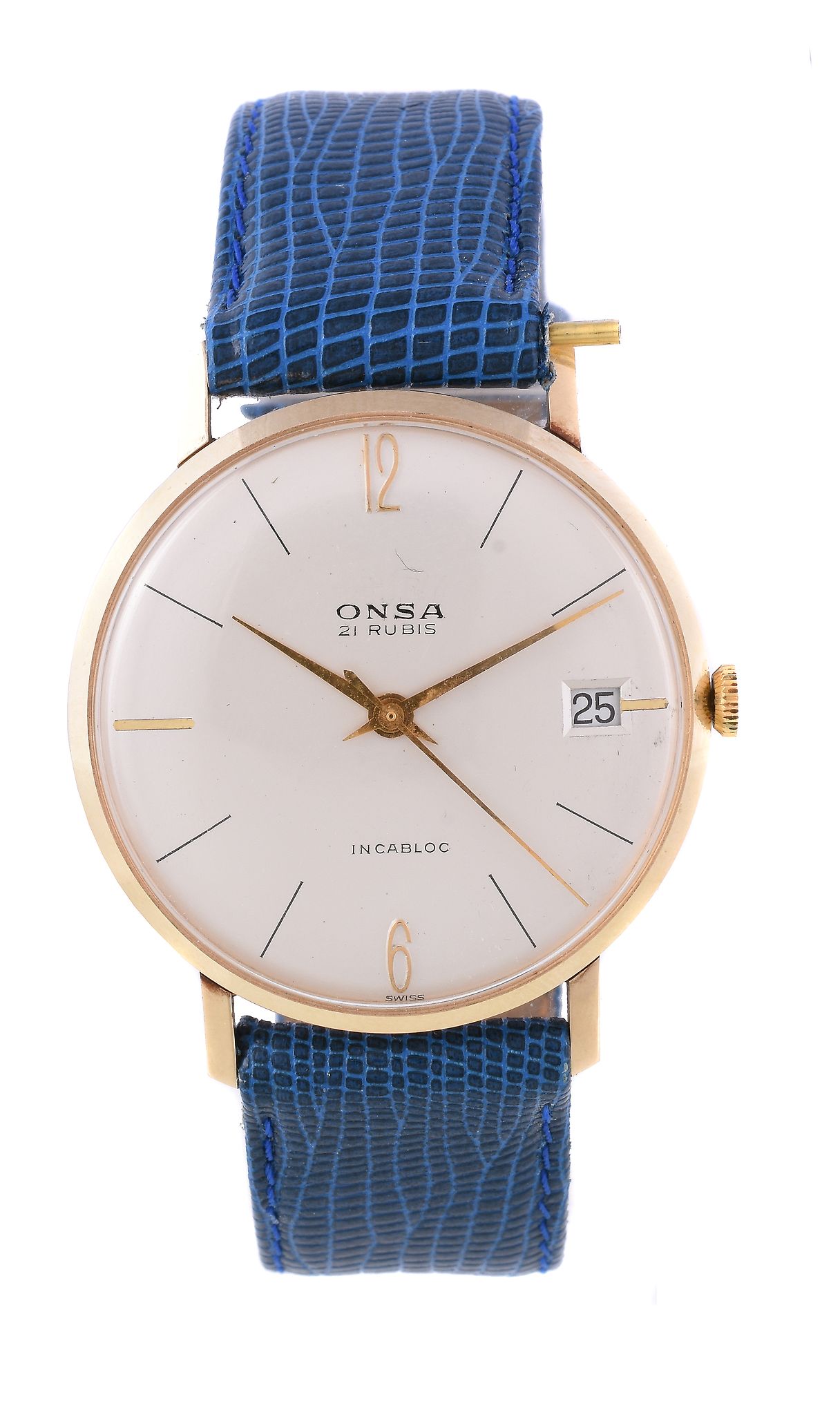 Onsa, a 14 carat gold wristwatch, no. 5322, circa 1975, manual wind movement, 21 jewels, cal. FHF