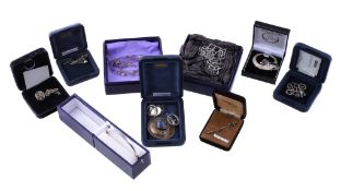 A group of Scottish silver jewellery, to include a silver square chain link necklace by Hamilton &