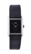 Fred, a lady's 18 carat white gold wristwatch, manual wind movement, ETA 2512, black dial, pointed