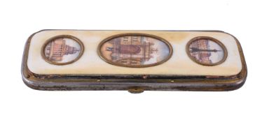 Ω A French ivory and gilt metal rounded rectangular spectacles case, circa 1880, the upper cover