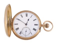 An 18 carat gold keyless wind half hunter pocket watch, no. 30207, hallmarked London 1891, three