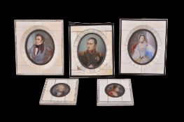 Ω Five ivory framed copy portrait miniatures, mid 20th century, comprising: Napoleon Bonaparte,