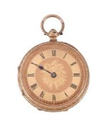 An 18 carat gold open face pocket watch, no. 32553, hallmarked Chester 1882, three quarter plate