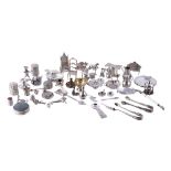 A collection of silver, silver coloured, electro-plated and white alloy miniatures, toys and other