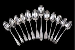 Twelve various silver table spoons, including four old English feather edge by William Fearn (