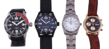 Four fashion watches, to include: Mares, a stainless steel wristwatch, diameter 43mm; Lorenz, a