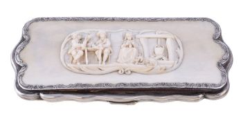 Ω An ivory and plated metal shaped rectangular spectacles case, circa 1880, the upper cover applied