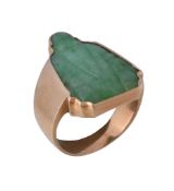 A 1960s jadeite jade ring, the jadeite jade panel carved with a Chinese deity, possibly Shouxing,