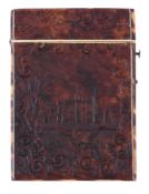 Ω A Victorian press moulded tortoiseshell rectangular card case, mid 19th century, with a view of