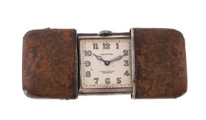 Movado, a silver leather mounted purse watch, no. 194809, import mark for London 1927, manual wind