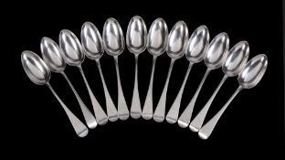 A set of twelve George IV silver old English pattern table spoons by William Chawner II, London