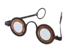 A rare pair of Martin's Margin spectacles, stamped 36BM?, circa 1750, steel with horn inserts or