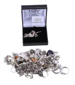 A collection of silver coloured items, to include various rings; bracelets; earrings; and other