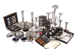 A small collection of silver, silver coloured and much plated wares, including: three napkin rings;