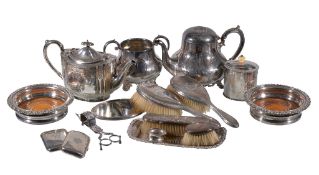 Ω A small collection of silver and various plated wares, including: two silver cigarette cases;