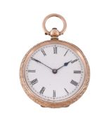 A Swiss 14 carat gold open face pocket watch, no. 1227229, circa 1880, three quarter plate cylinder