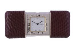 Tiffany & Co, a stainless steel and leather mounted purse alarm watch, Swiss quartz alarm movement,