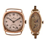 Rolex, a 9 carat gold wristwatch, no. 7173, hallmarked London 1910, manual wind movement, 15