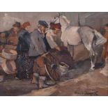 Attributed to Alessio Issupoff (Russian 1889-1957) - Street scene with figures and a horse Oil on