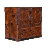 A Japanese parquetry Kodansu chest, Meiji-Tiasho, with two doors opening to six drawers and larger