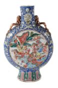 A Chinese Famille Rose moonflask, late 19th century, painted on one side with figure and the other