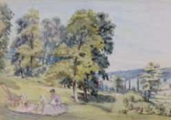 Caroline Vernon (British fl. 1829-1868) - Picnic in the grounds Watercolour 33.2 x 39.8cm (13 x 15