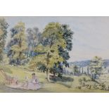 Caroline Vernon (British fl. 1829-1868) - Picnic in the grounds Watercolour 33.2 x 39.8cm (13 x 15