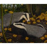 δ Anthony Veale (British 20th century) - Badgers emerge Oil on canvas Signed and dated 77 lower