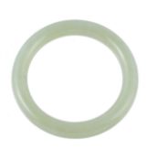 A Chinese celadon jadeite bangle, with white inclusions, external diameter 8cm and internal wrist