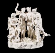 An Italian creamware figural group of the Judgement of Paris, late 19th century, impressed cowned '